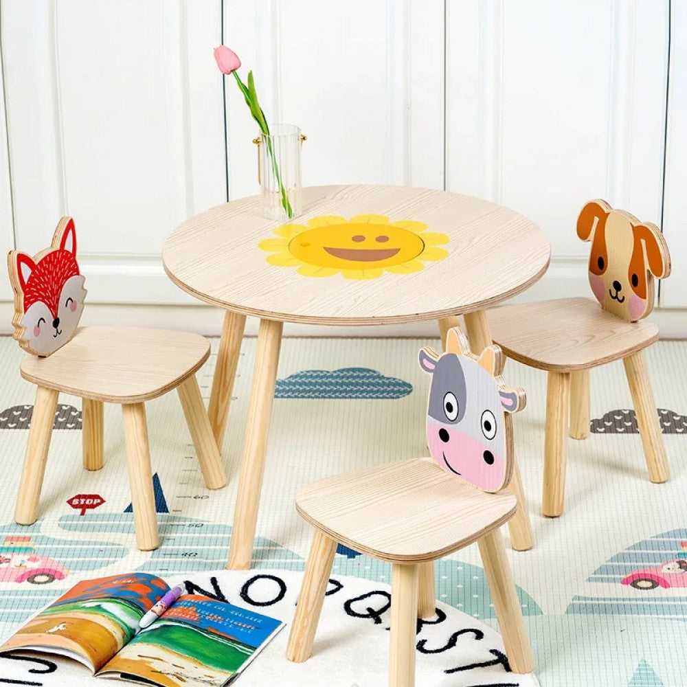 Փայտե մանկական սեղան աթոռներով